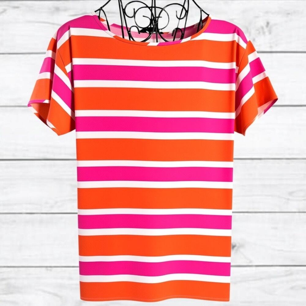 3. NEW W/Tag J-Crew Factory 100% SILK Striped Top PInk/White/Orange